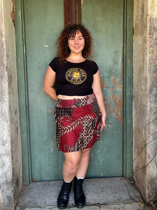 Red Swirl A-Line Skirt: Above Knee length