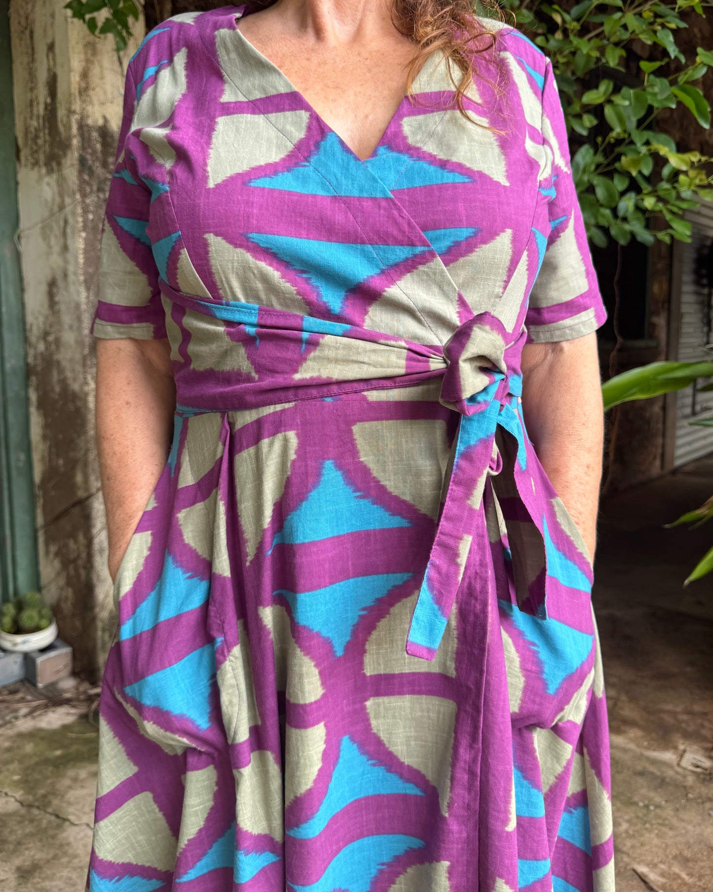 Short Sleeve Wrap Dress in Original BreezeBlock