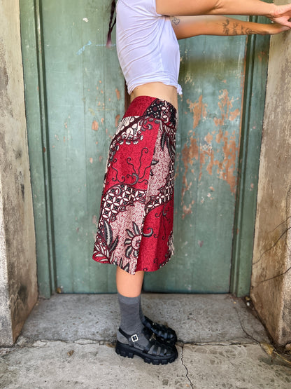 Red Swirl A-Line Skirt: below Knee length