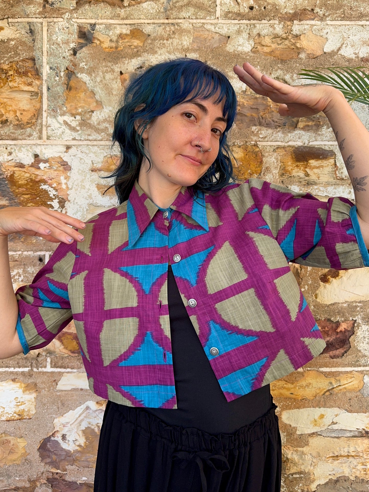 Collared Puffy Crop Shirt in OG Print
