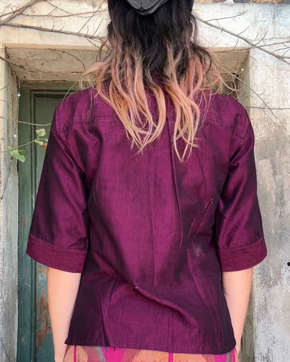 Metallic Magenta Ikat Button Up Top