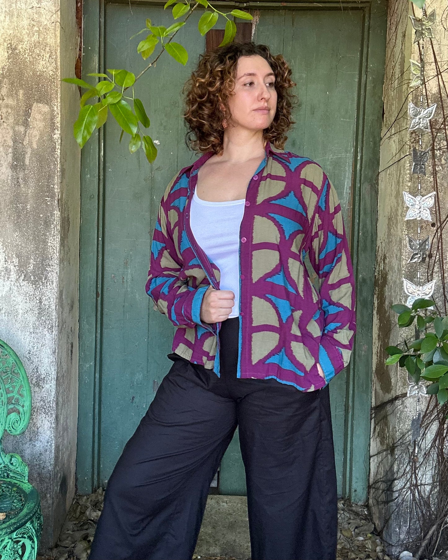 Rayon Breezeblock Long sleeve Button up Unisex Shirt