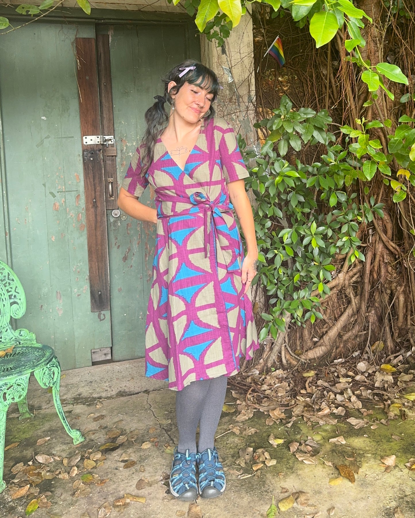 Knee Length Wrap Dress in Original BreezeBlock