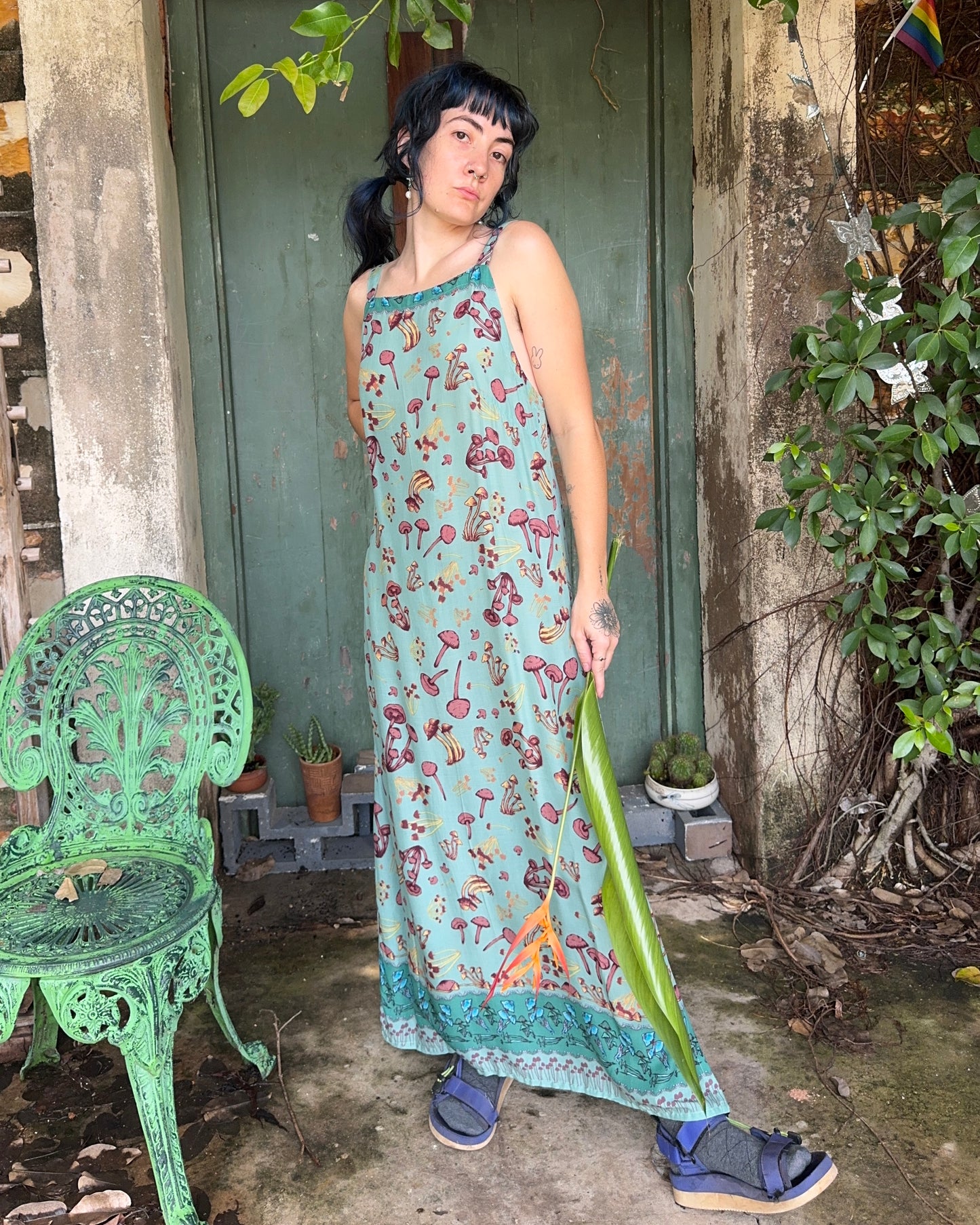 Hi-Lo dress in Blue Mushroom print