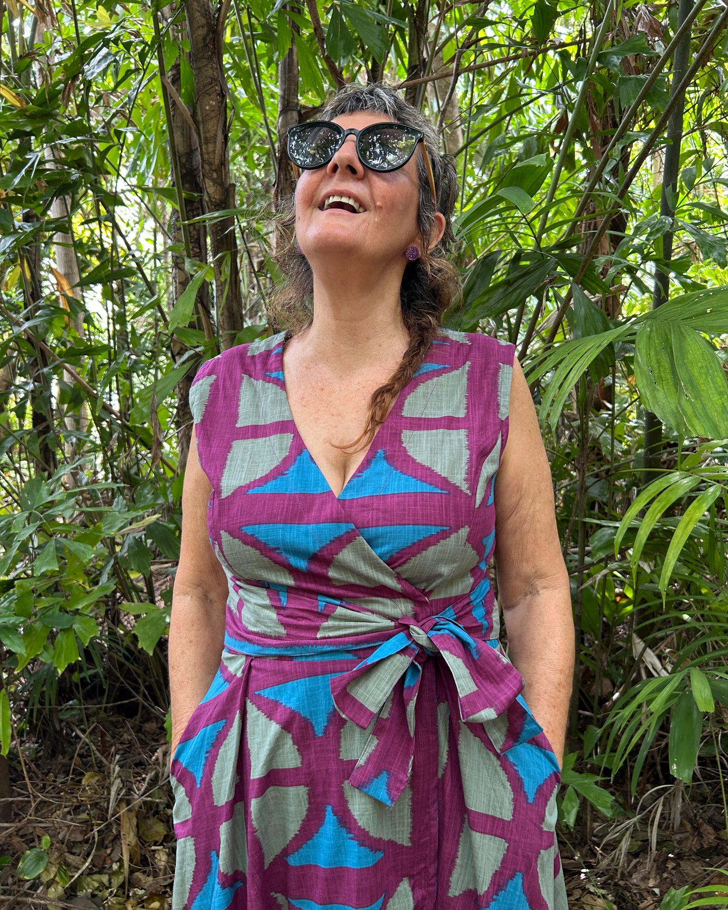 Long Sleeveless Wrap Dress in Original BreezeBlock