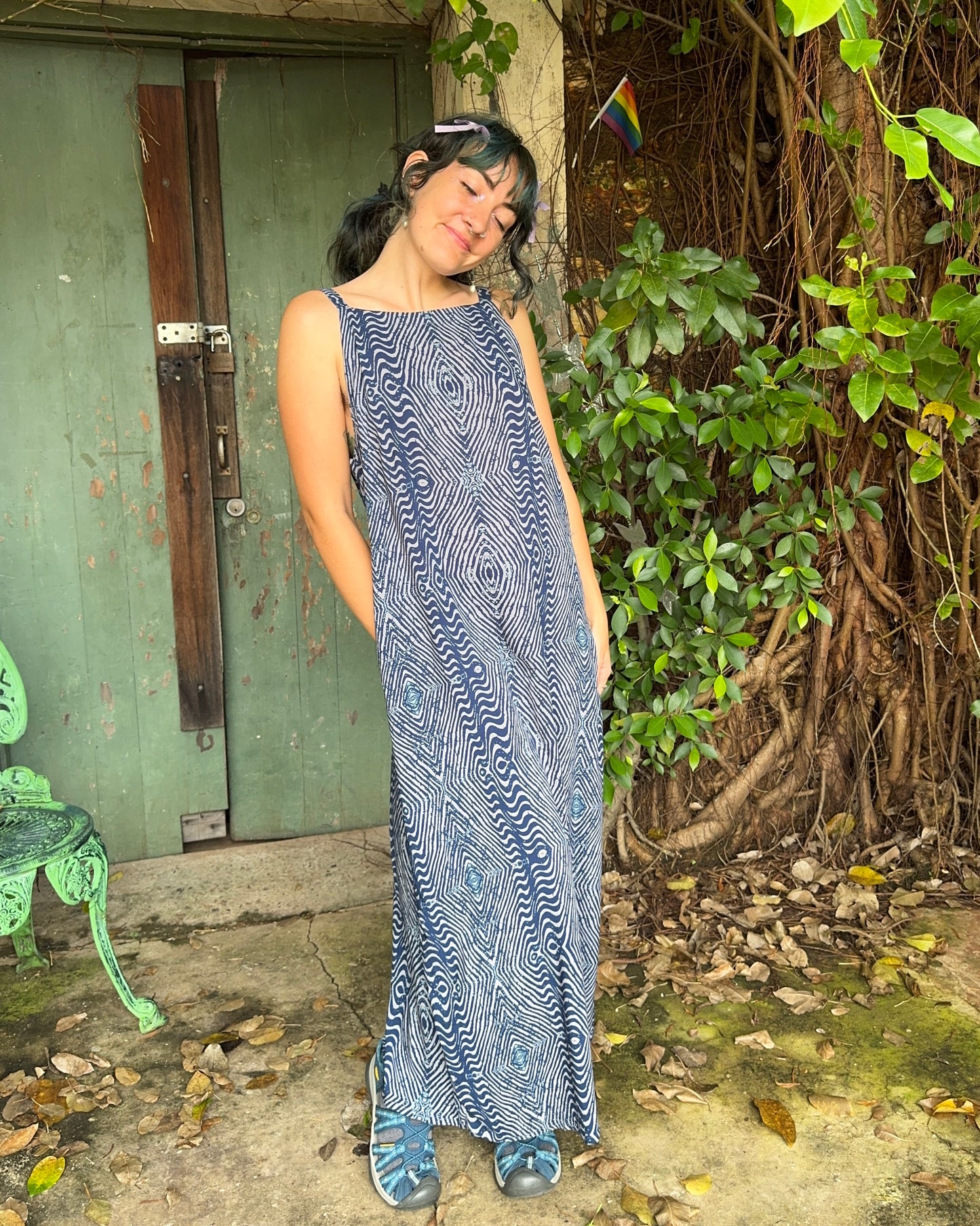 Hi-Lo dress in Blue Geo print