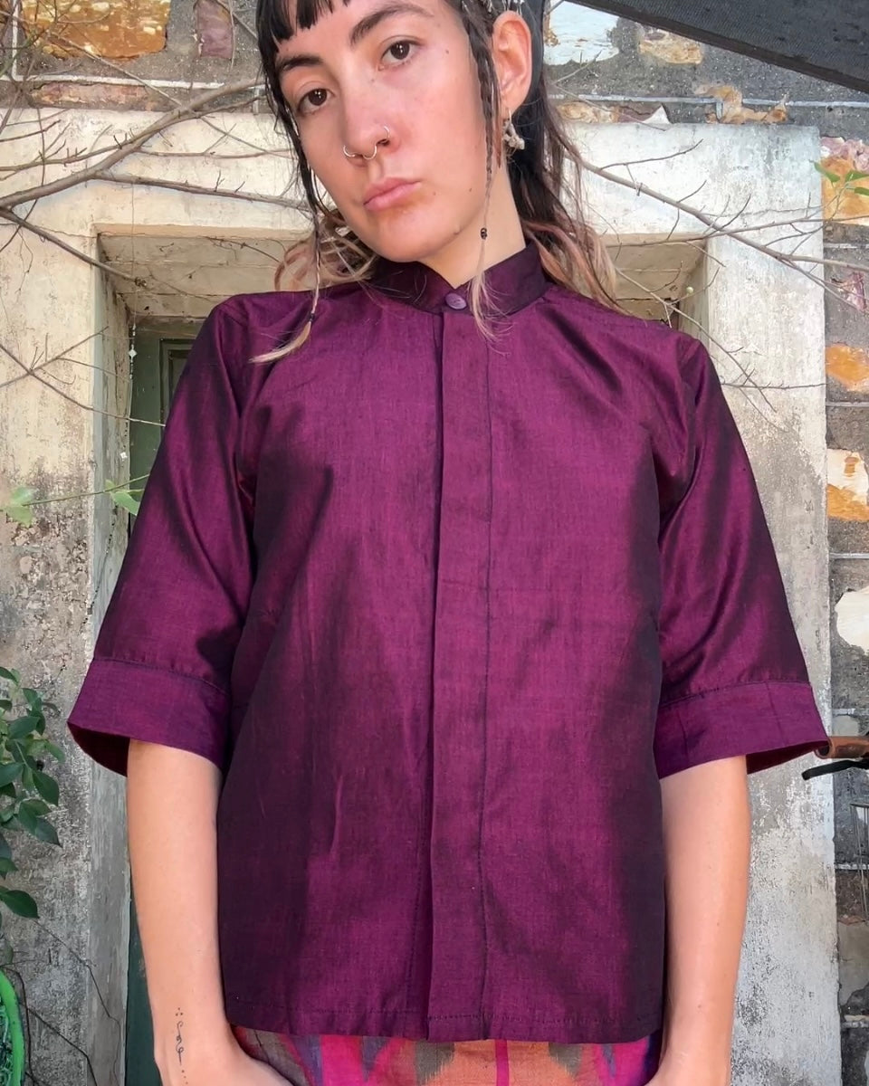 Metallic Magenta Ikat Button Up Top
