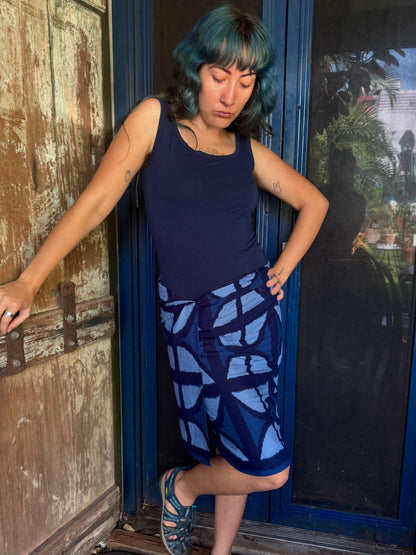 Breezeblock Shawl/ Half Sarong in Mood Indigo