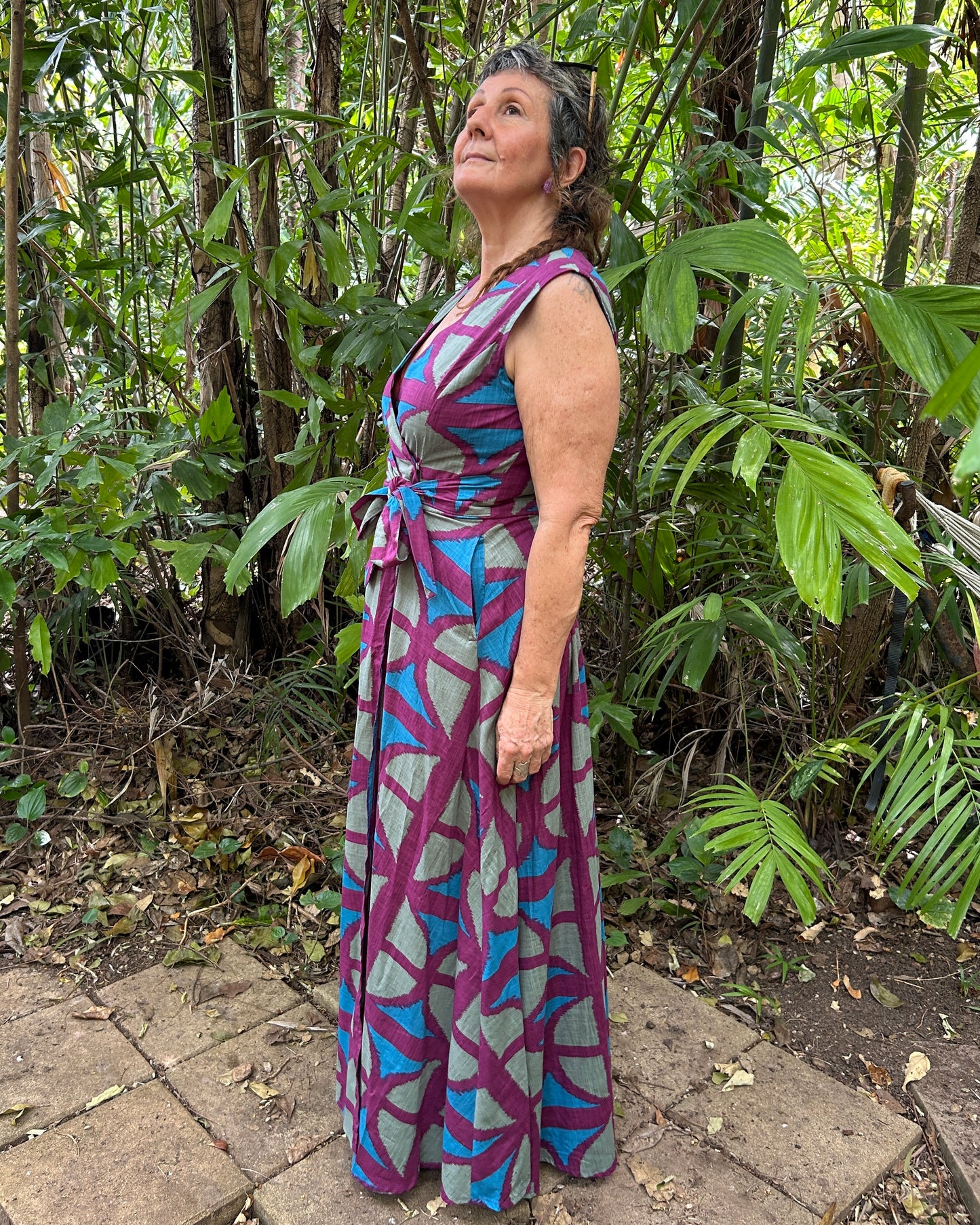 Long Sleeveless Wrap Dress in Original BreezeBlock