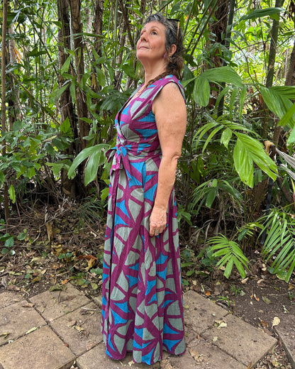 Long Sleeveless Wrap Dress in Original BreezeBlock