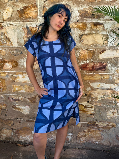 Hang Around Dress in Mood Indigo Below Knee