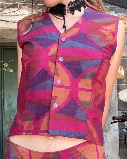 Fitted Magenta Ikat Vest