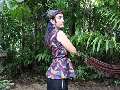 Long cotton Wrap Top in Jewel Spider