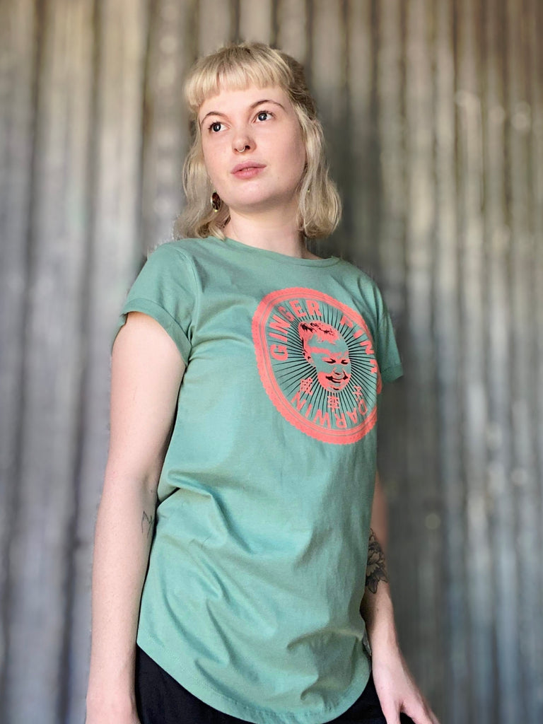 GP (Boy or Girl Logo) Women's Rolled Sleeve Tee in Various Colours - Ginger Pink Darwin - ethical fashion - darwin clothing shop - darwin clothing store - darwin fashion