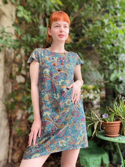 Classic Cap Dress -Teal Butterfly - Ginger Pink Darwin - ethical fashion - darwin clothing shop - darwin clothing store - darwin fashion