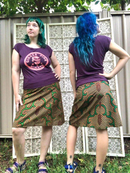 Angelic A-line Skirt-Green Tendril - Ginger Pink Darwin - ethical fashion - darwin clothing shop - darwin clothing store - darwin fashion