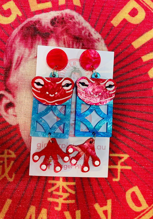 Lucky Frog/ Breezeblock stud earrings in Pink and Blue - Ginger Pink Darwin - ethical fashion - darwin clothing shop - darwin clothing store - darwin fashion