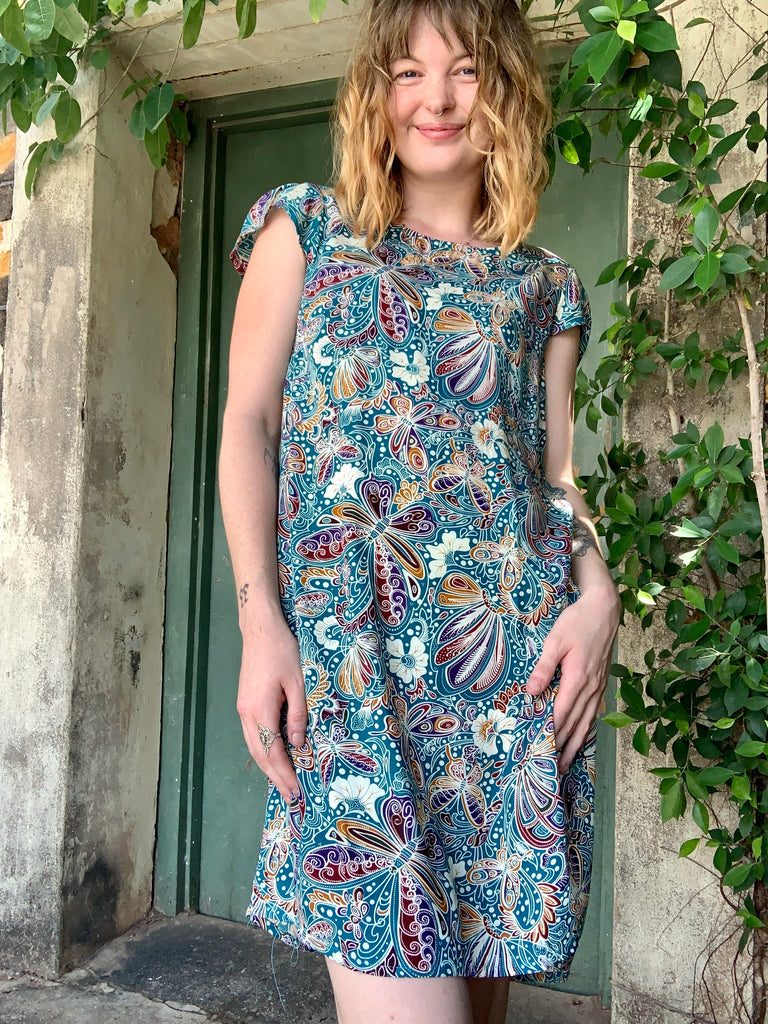 Classic Cap Dress - Bright Teal Butterfly - Ginger Pink Darwin - ethical fashion - darwin clothing shop - darwin clothing store - darwin fashion