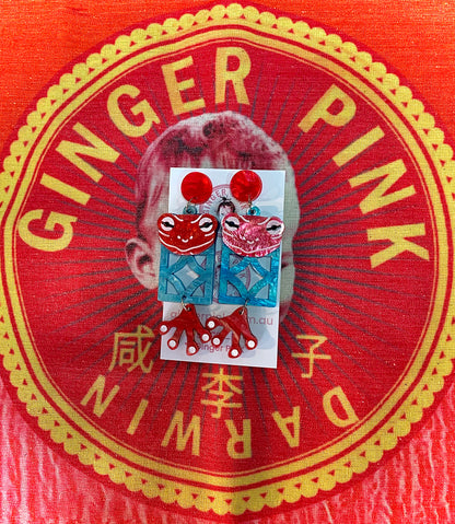 Lucky Frog/ Breezeblock stud earrings in Pink and Blue - Ginger Pink Darwin - ethical fashion - darwin clothing shop - darwin clothing store - darwin fashion